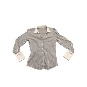 Express Design Studio Striped Blouse Womens Medium Black White Cuff Buckle Shirt